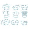 Chef White Hats Thin Line Set. Vector