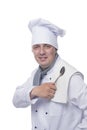 Chef in white with a spoon in his hand Royalty Free Stock Photo