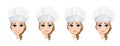 Chef woman face with various emotions. Set. Cute cartoon character cook.