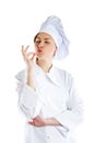 Chef woman giving a Perfect gesture with hand.