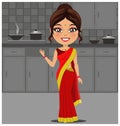 Indian woman in kitchen making food wearing a traditional saree outfit - Vector Royalty Free Stock Photo