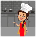 Indian woman in kitchen making food wearing a traditional saree outfit - Vector Royalty Free Stock Photo