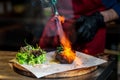 Chef working in the kitchen in the restaurant Royalty Free Stock Photo