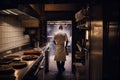 The chef works in the restaurant kitchen. AI generated