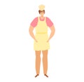 Chef yellow apron hat standing confidently. Cartoon cook uniform ready kitchen