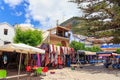 CHEFCHAOUEN, MOROCCO - MAY 29, 2017: Small tourist market in center of Chaouen. The city is noted for its buildings in shades of Royalty Free Stock Photo