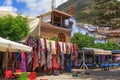 CHEFCHAOUEN, MOROCCO - MAY 29, 2017: Small tourist market in center of Chaouen. The city is noted for its buildings in shades of Royalty Free Stock Photo