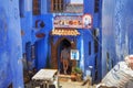 CHEFCHAOUEN, MOROCCO - MAY 29, 2017: View of the blue walls of Medina in Chaouen. The city is noted for its buildings in shades of Royalty Free Stock Photo