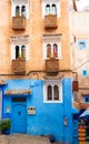 Chefchaouen, Morocco - November 4, 2019: View of the facade of the blue city building. Vertical