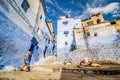 Chefchaouen, Morocco - October 20, 2013. Daily life in famous blue city