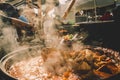 Cheff serving fusion international cusine on street stall on international street food festival of Odprta kuhna, Open Royalty Free Stock Photo