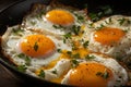 Chefs canvas top view of sunny side up eggs in the pan Royalty Free Stock Photo