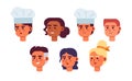 Chefs faces semi flat colour vector character heads set