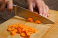 Chefs hands chopping carrot Royalty Free Stock Photo