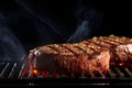 Grilling Juicy Beef Steak on a Black Background