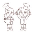 Chefs kids cartoon brown lines