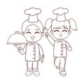 Chefs kids cartoon brown lines