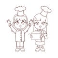 Chefs kids cartoon brown lines