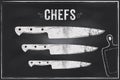Chefs knife. Vector sketch chalk illustration design