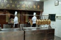 Chefs prepare duck roasting in the original Quanjude restaurant at the Qianmen street in Beijing