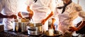 Chefs preparing food at stove Royalty Free Stock Photo