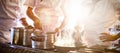 Chefs preparing food at stove Royalty Free Stock Photo