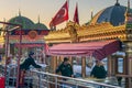 Chefs preparing food in a traditional fast food bobbing boat serving fish sandwiches at Eminonu, Istanbul, Turkey