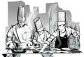 Chefs in a restaurant kitchen cooking