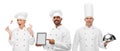 Chefs with tablet computer, cloche and tomato