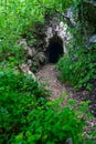 Stone carved tunnel in Nera Gorges Natural Park, Romania, Europe