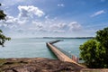 Chek Jawa Broadwalk Jetty, wooden platform in mangrove forest wetlands overlooking sea on Pulau Ubin Island, Singapore Royalty Free Stock Photo