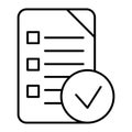 Chek list thin line icon. Clipboard vector illustration isolated on white. Document outline style design, designed for