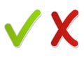 Chek mark buttons icon. Tick and cross vote symbol. Green - yes, red - no. Template design for web or mobile app