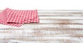 Chekered tablecloth on empty table isolated on white background copy space Royalty Free Stock Photo