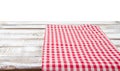 Chekered tablecloth on empty table isolated on white background copy space Royalty Free Stock Photo