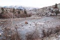 Chelan River with snow in winter near Chelan, Washington State