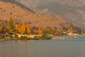 Houses and jetties on the shores of Chelan Lake Royalty Free Stock Photo