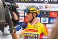 Chelm, Lubelskie, Poland - July 31, 2022: 79 tour de Pologne, Olav Kooij giving an interview to Tvp Sport Royalty Free Stock Photo