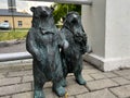 Chelm, Poland, July 20, 2023: A figurine of a pair of bears at the entrance to the Registry Office in Chelm. Probably a reference