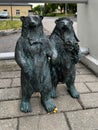 Chelm, Poland, July 20, 2023: A figurine of a pair of bears at the entrance to the Registry Office in Chelm. Probably a reference