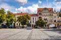 Market square with old tenement houses in Chelmno Royalty Free Stock Photo