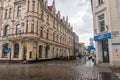 Pedestrian street in city center of Chelmno during rain Royalty Free Stock Photo