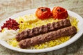chelo kebab, chalo kabab or cheelo with mandi biryani rice served in dish isolated on table top view of arabic food