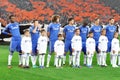 Chelsea football team and with kids on a stadium Royalty Free Stock Photo