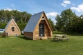 Cheltenham, Gloucetsershire, England, UK. Wooden camping pods