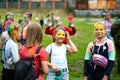 Chelyabinsk Region, Russia - JULY 2019. Festival of colors for children.Children of different nationalities are friends at the