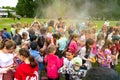 Chelyabinsk Region, Russia - JULY 2019. Festival of colors for children.Children of different nationalities are friends at the