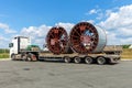 Truck carries reels with cable