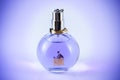 Chelyabinsk, Russia, December 23, 2019. Lanvin Eclat D`arpege perfume transparent bottle on white background