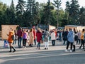 People watching and listening singer on central square in Chelyabinsk city South Ural. Farm